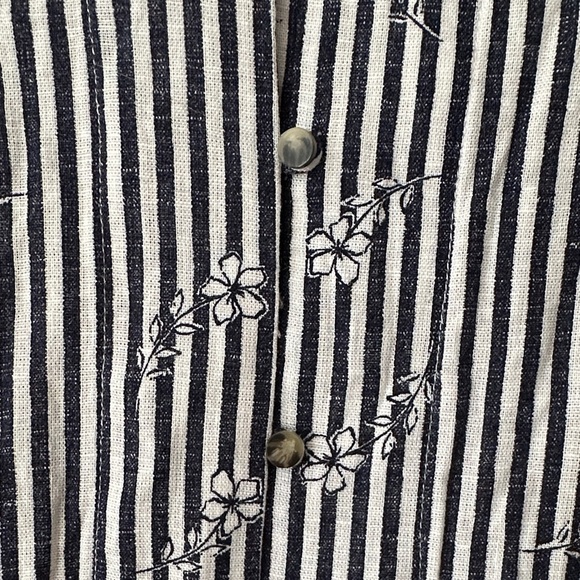 REITMANS | Navy and White Striped Linen Blend Button Up Short Sleeve Blouse - Picture 4 of 15